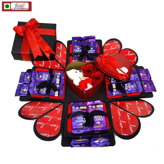 Chandrans Creation 2 Layer Dairy Milk Chocolate Explosion Box with Tin Heart Box