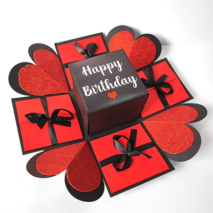 Three Layer Birthday Memory box Red & Black with Glitter Sheets Greeting Card